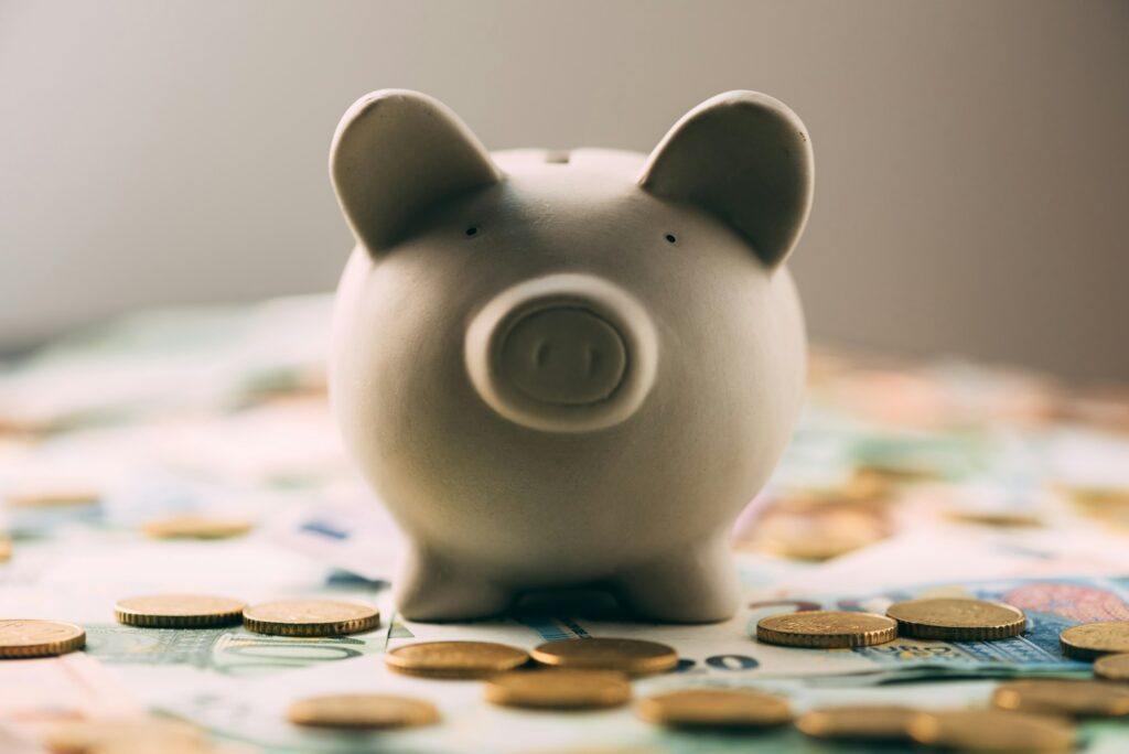 Piggy moneybox with euro cash